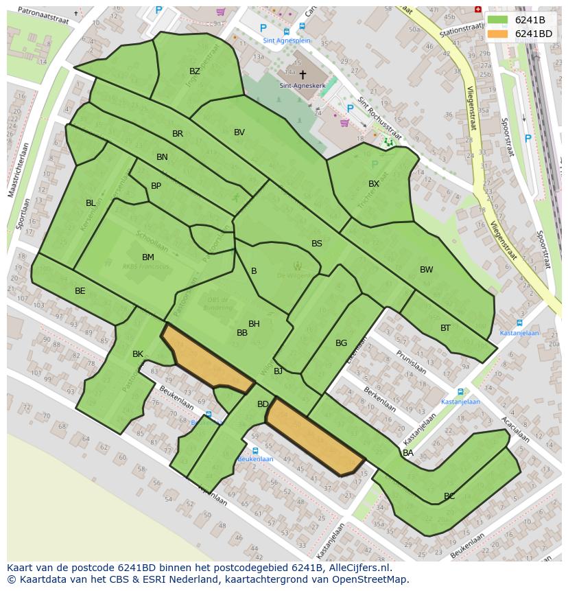 Afbeelding van het postcodegebied 6241 BD op de kaart.