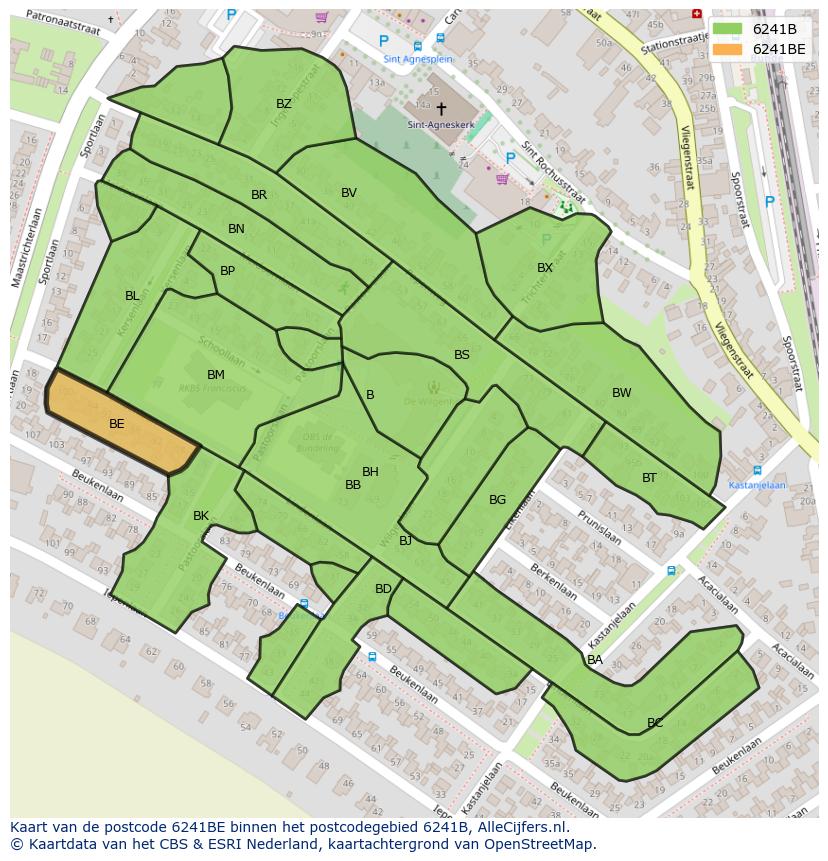 Afbeelding van het postcodegebied 6241 BE op de kaart.