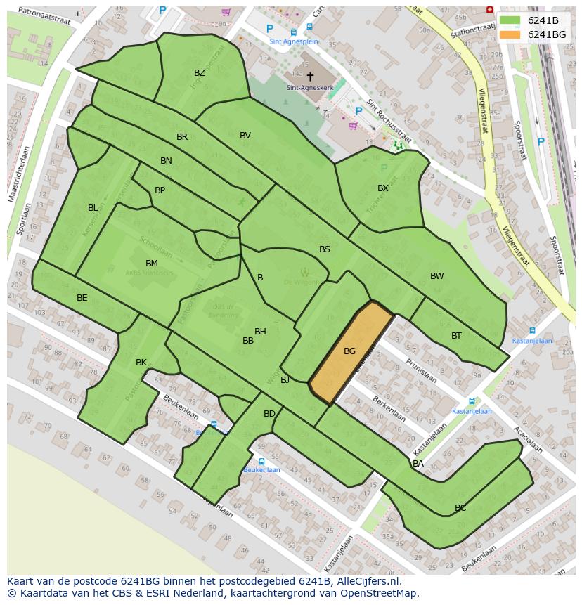 Afbeelding van het postcodegebied 6241 BG op de kaart.
