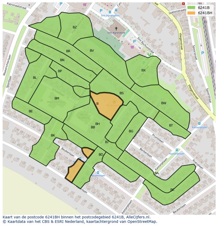 Afbeelding van het postcodegebied 6241 BH op de kaart.