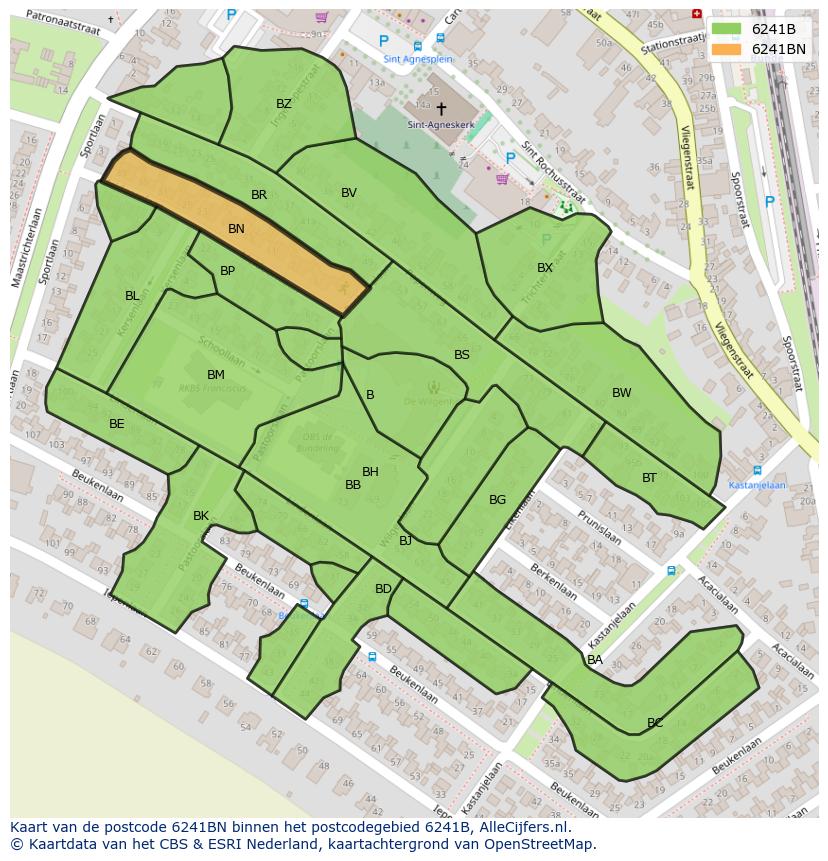 Afbeelding van het postcodegebied 6241 BN op de kaart.