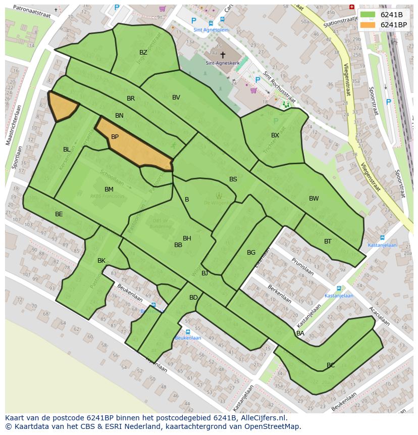 Afbeelding van het postcodegebied 6241 BP op de kaart.