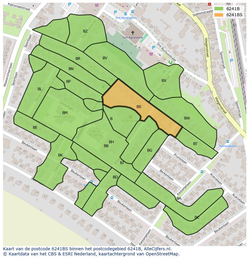 Afbeelding van het postcodegebied 6241 BS op de kaart.