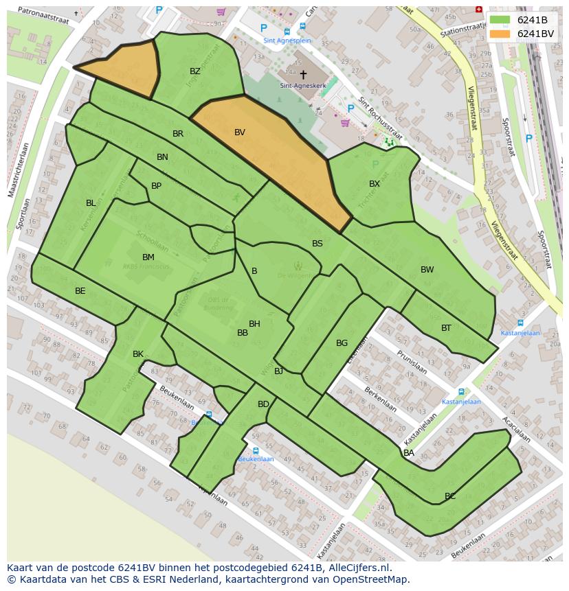 Afbeelding van het postcodegebied 6241 BV op de kaart.