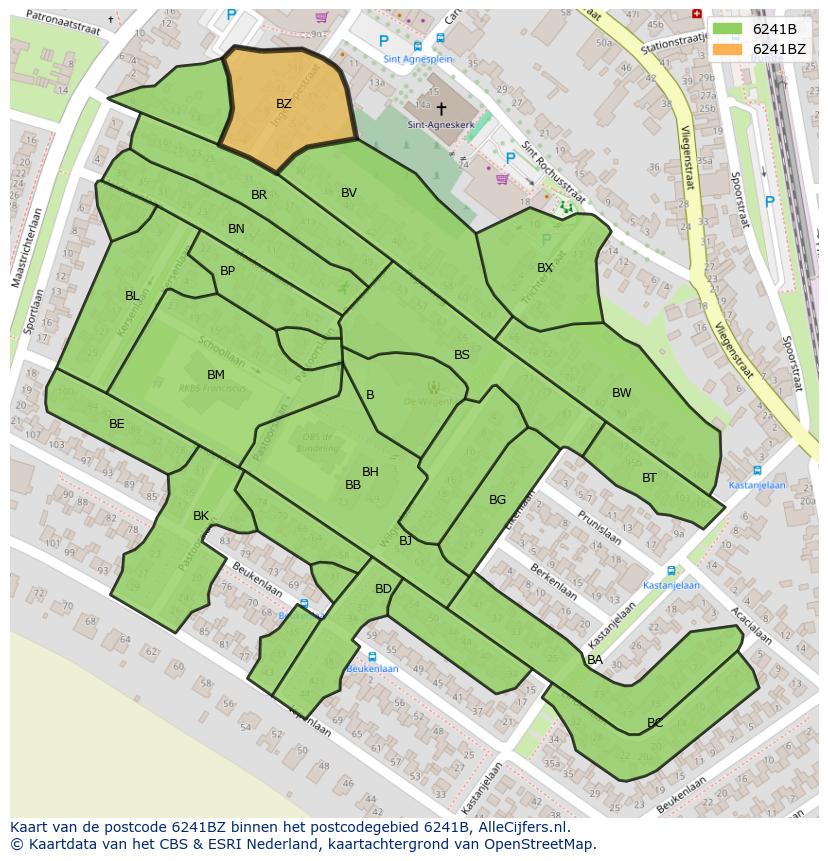 Afbeelding van het postcodegebied 6241 BZ op de kaart.