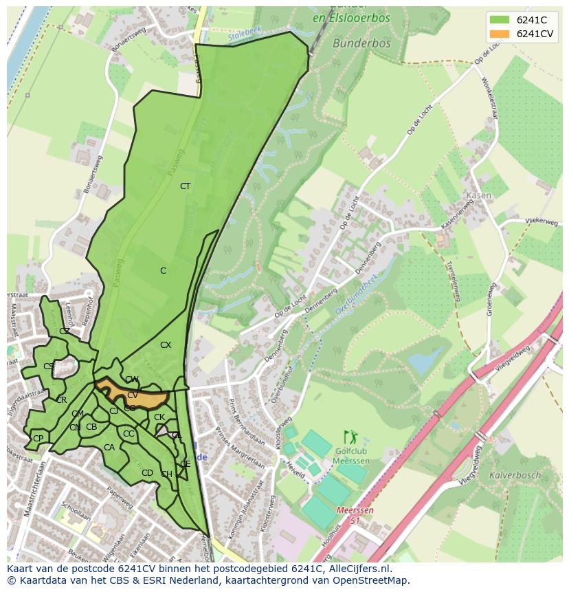 Afbeelding van het postcodegebied 6241 CV op de kaart.