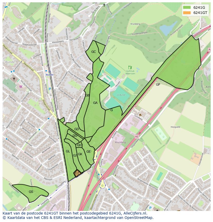 Afbeelding van het postcodegebied 6241 GT op de kaart.