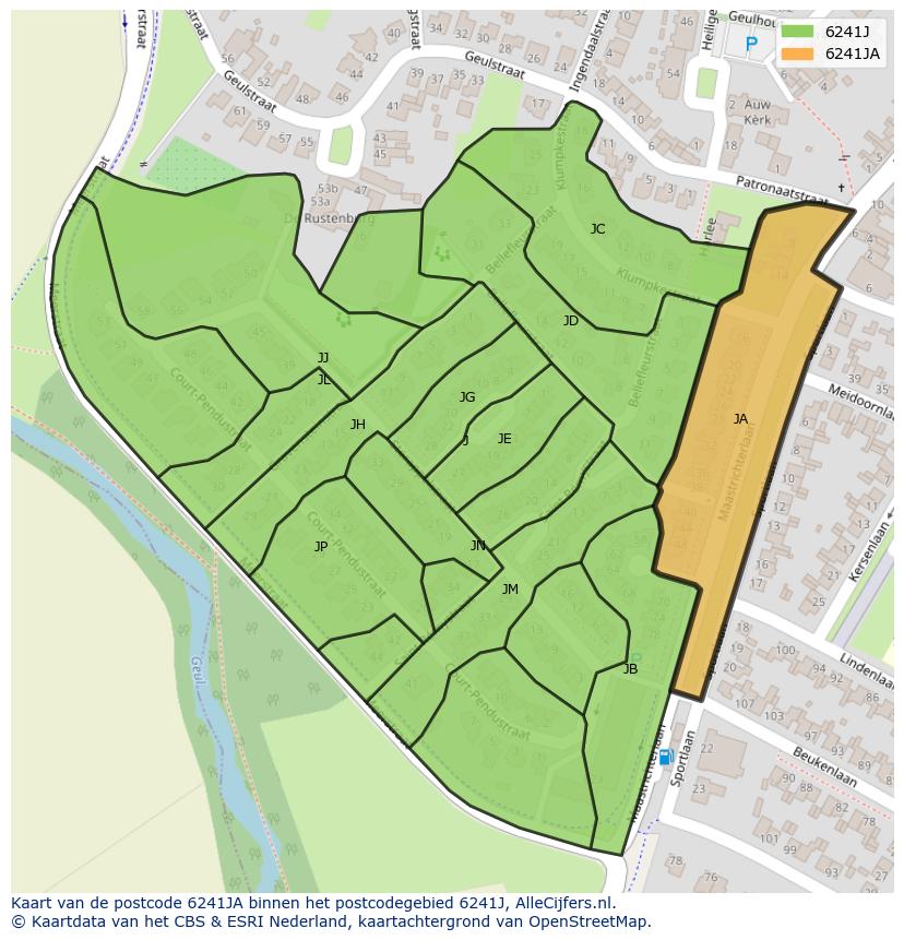 Afbeelding van het postcodegebied 6241 JA op de kaart.