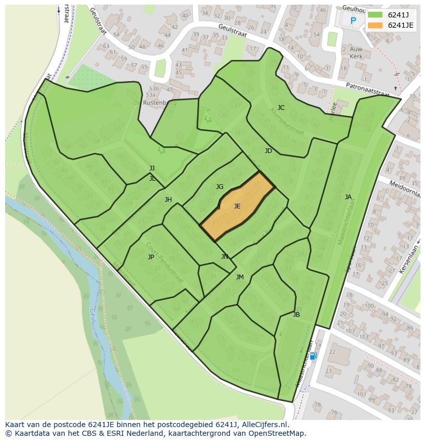 Afbeelding van het postcodegebied 6241 JE op de kaart.