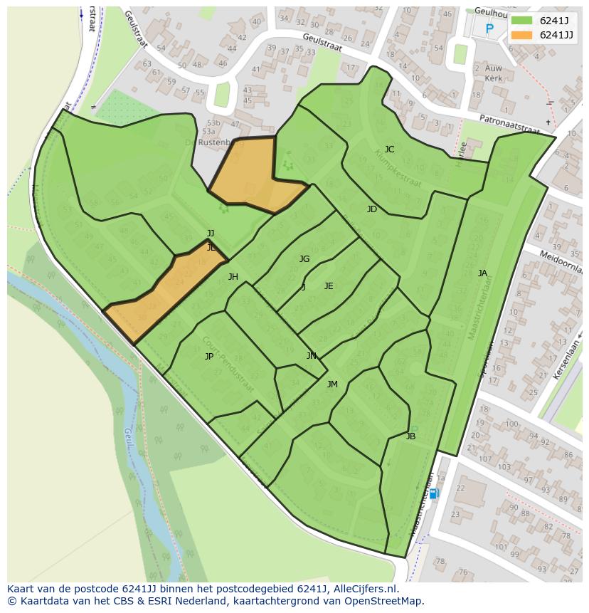 Afbeelding van het postcodegebied 6241 JJ op de kaart.