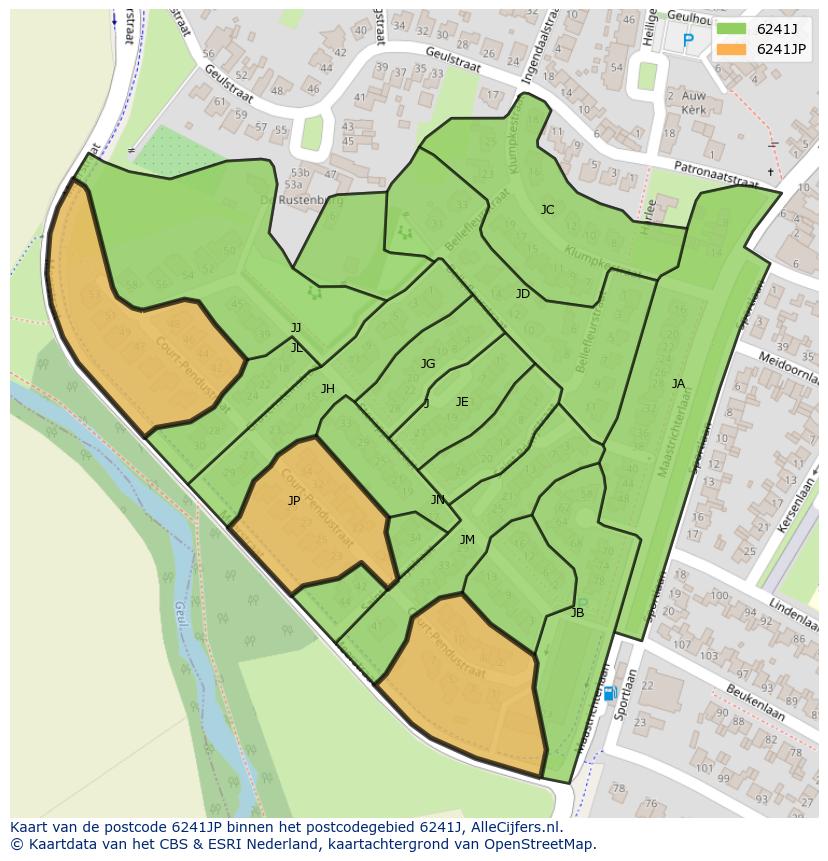 Afbeelding van het postcodegebied 6241 JP op de kaart.