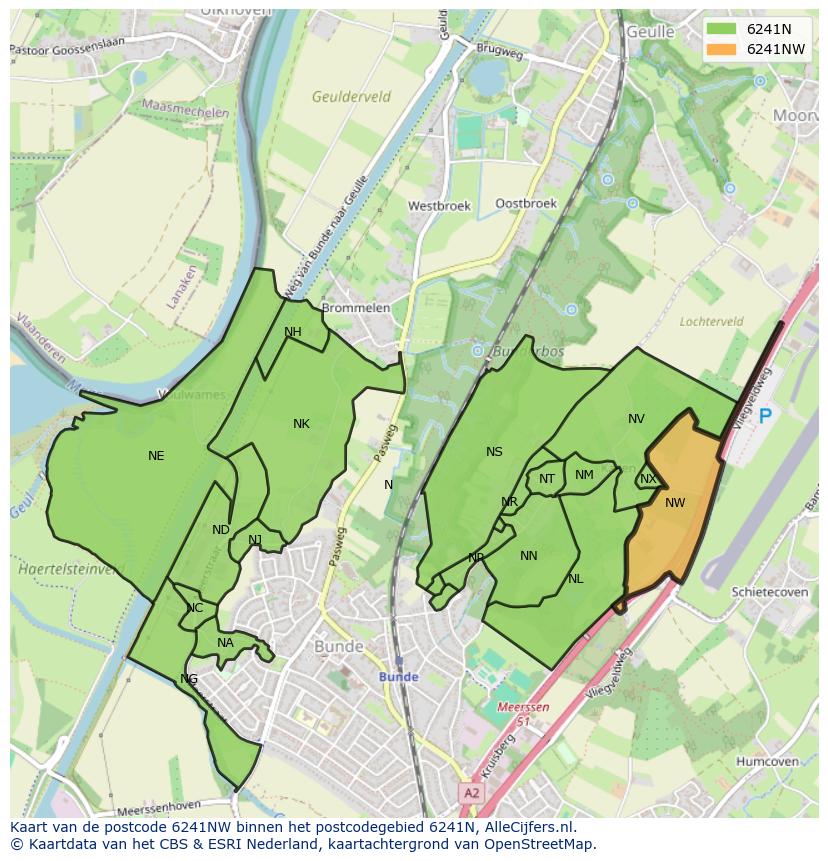 Afbeelding van het postcodegebied 6241 NW op de kaart.