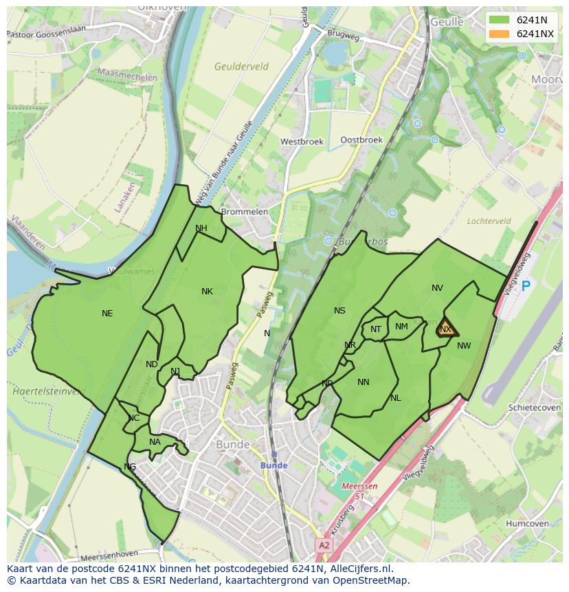 Afbeelding van het postcodegebied 6241 NX op de kaart.