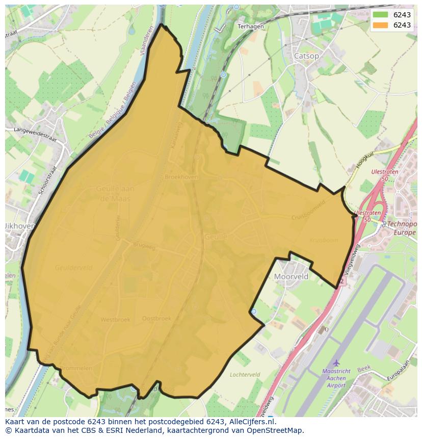 Afbeelding van het postcodegebied 6243 op de kaart.