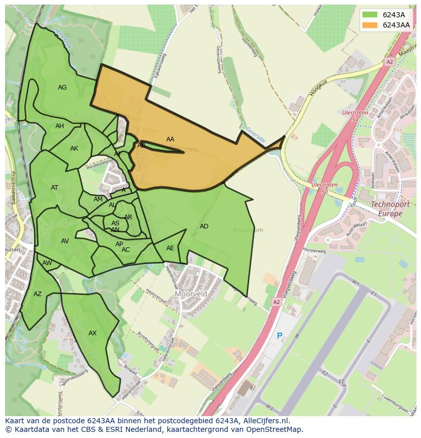 Afbeelding van het postcodegebied 6243 AA op de kaart.