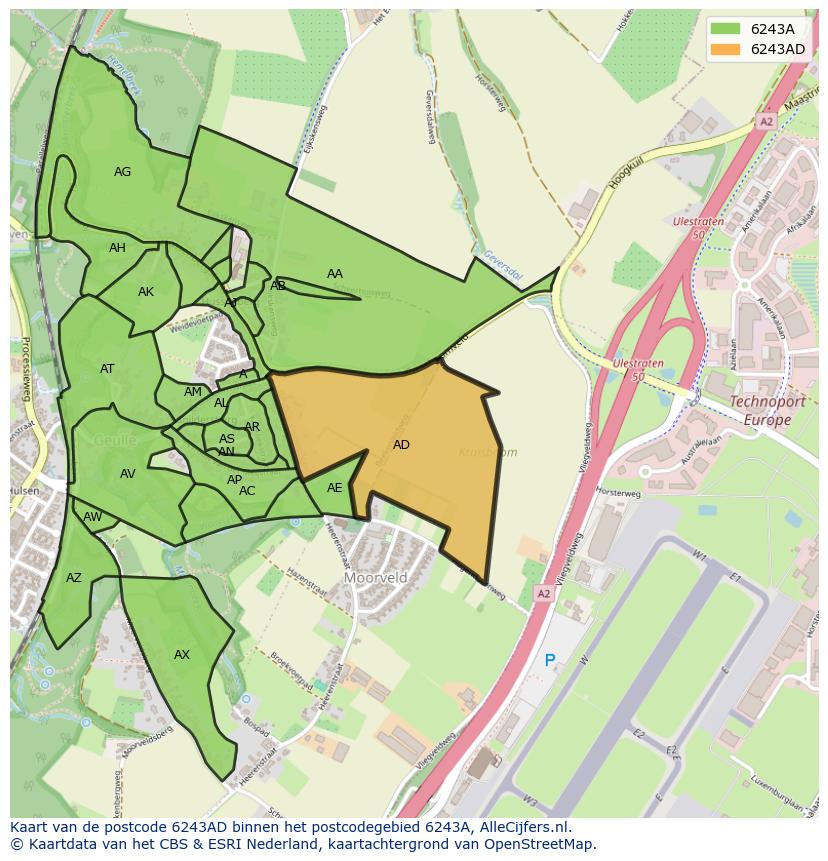 Afbeelding van het postcodegebied 6243 AD op de kaart.