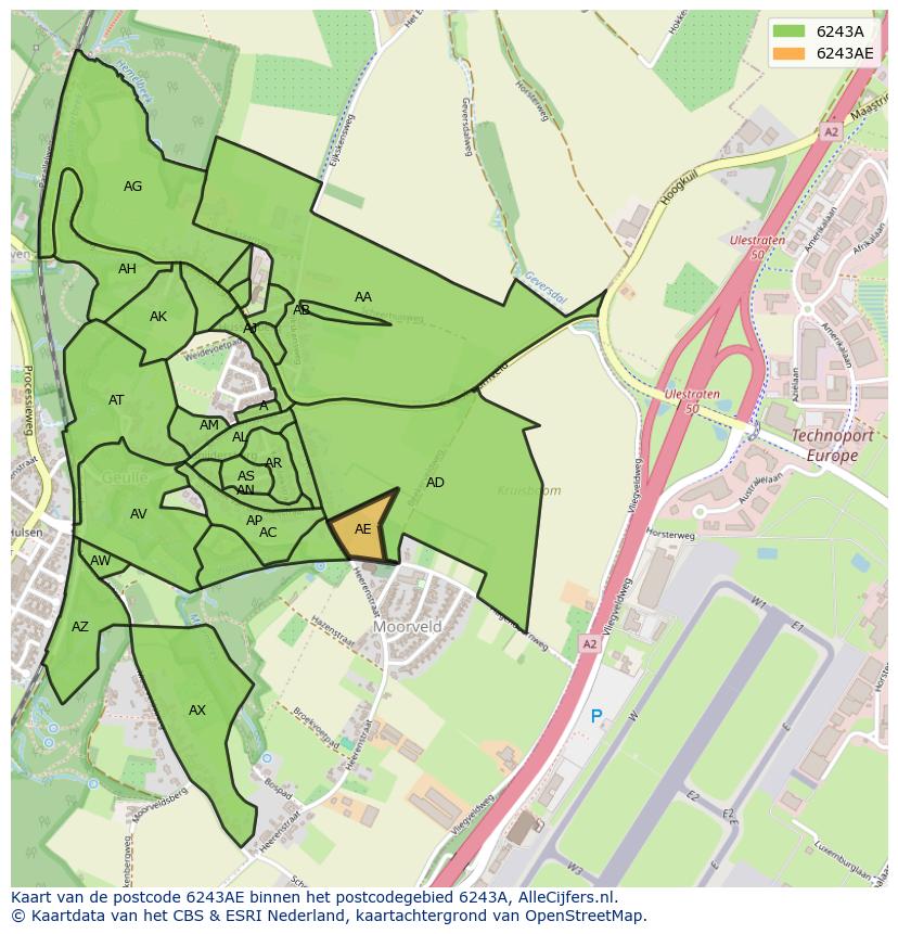 Afbeelding van het postcodegebied 6243 AE op de kaart.