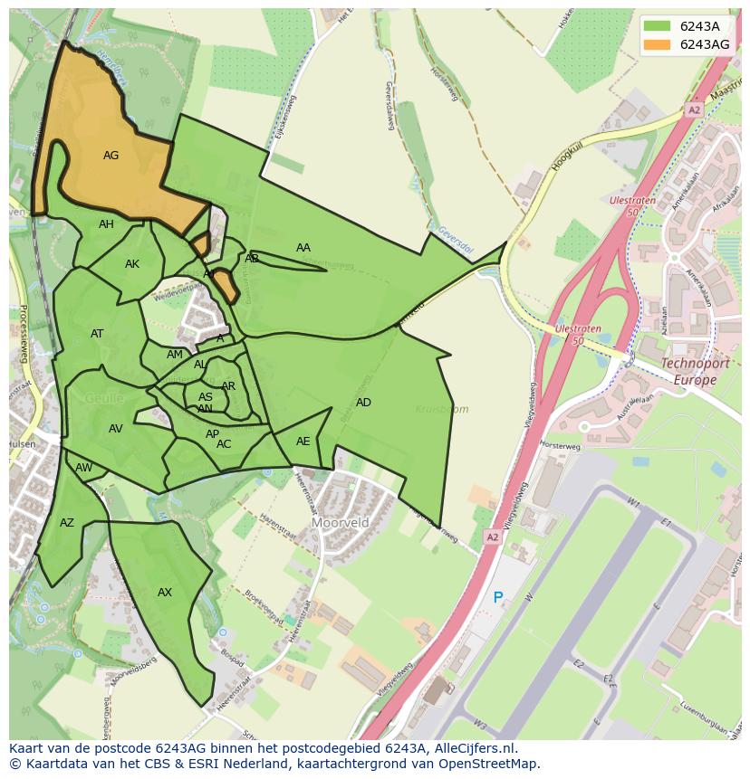 Afbeelding van het postcodegebied 6243 AG op de kaart.