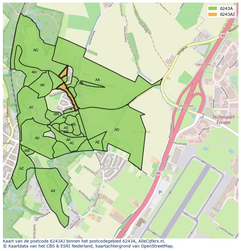 Afbeelding van het postcodegebied 6243 AJ op de kaart.