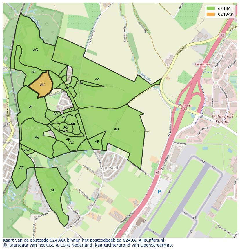 Afbeelding van het postcodegebied 6243 AK op de kaart.