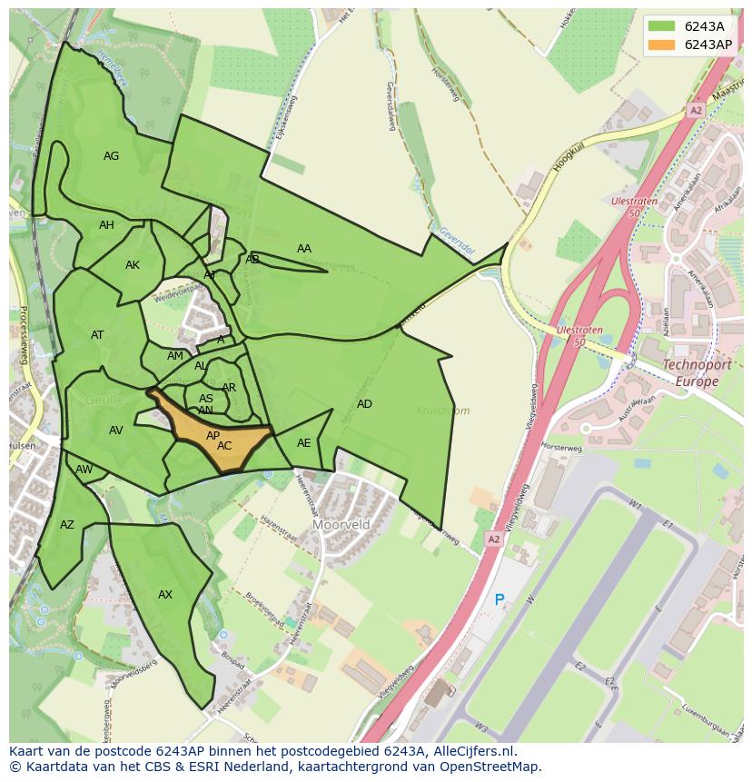 Afbeelding van het postcodegebied 6243 AP op de kaart.