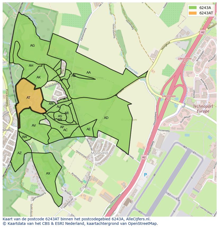 Afbeelding van het postcodegebied 6243 AT op de kaart.