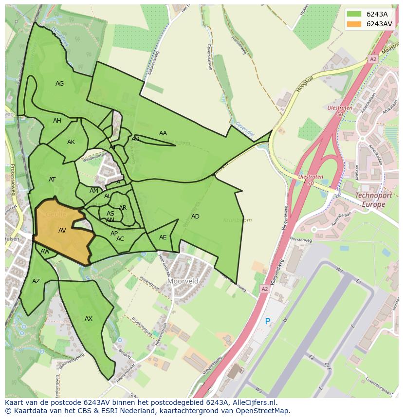 Afbeelding van het postcodegebied 6243 AV op de kaart.