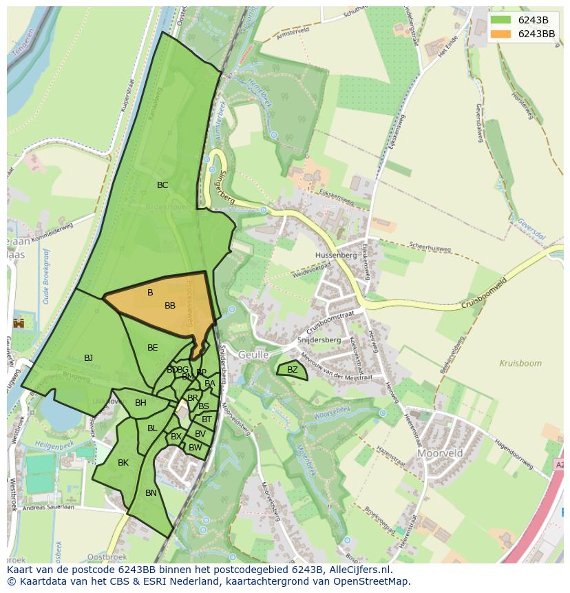 Afbeelding van het postcodegebied 6243 BB op de kaart.