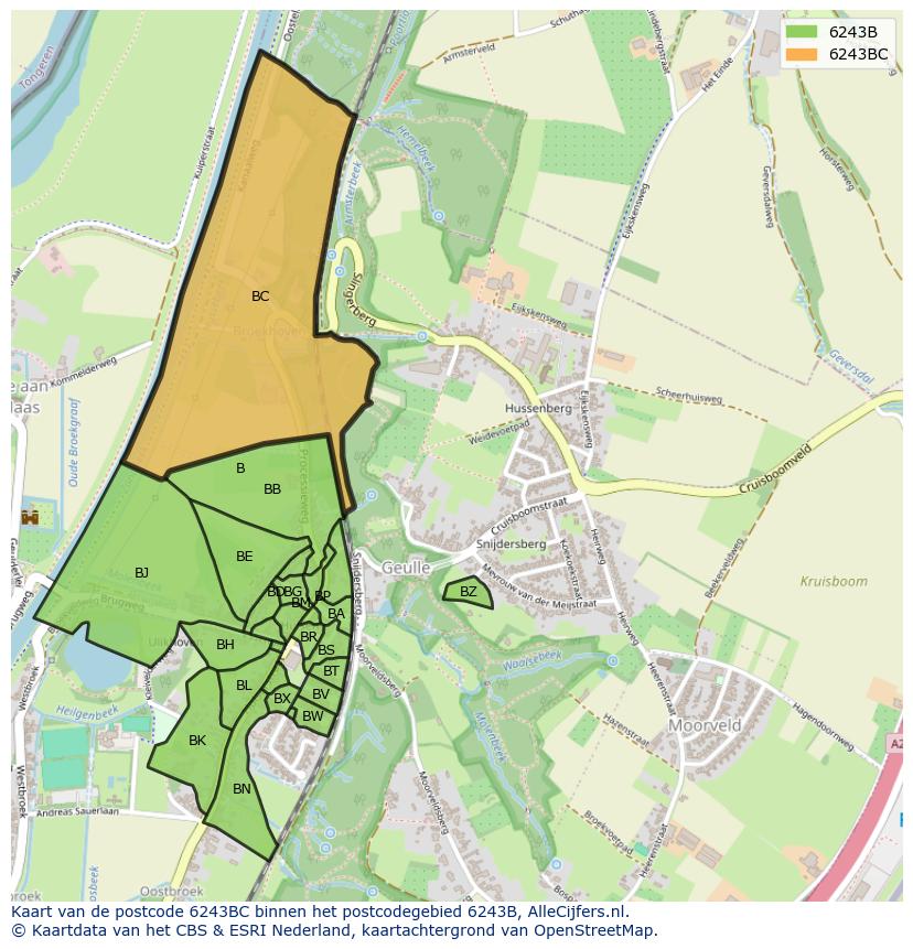 Afbeelding van het postcodegebied 6243 BC op de kaart.