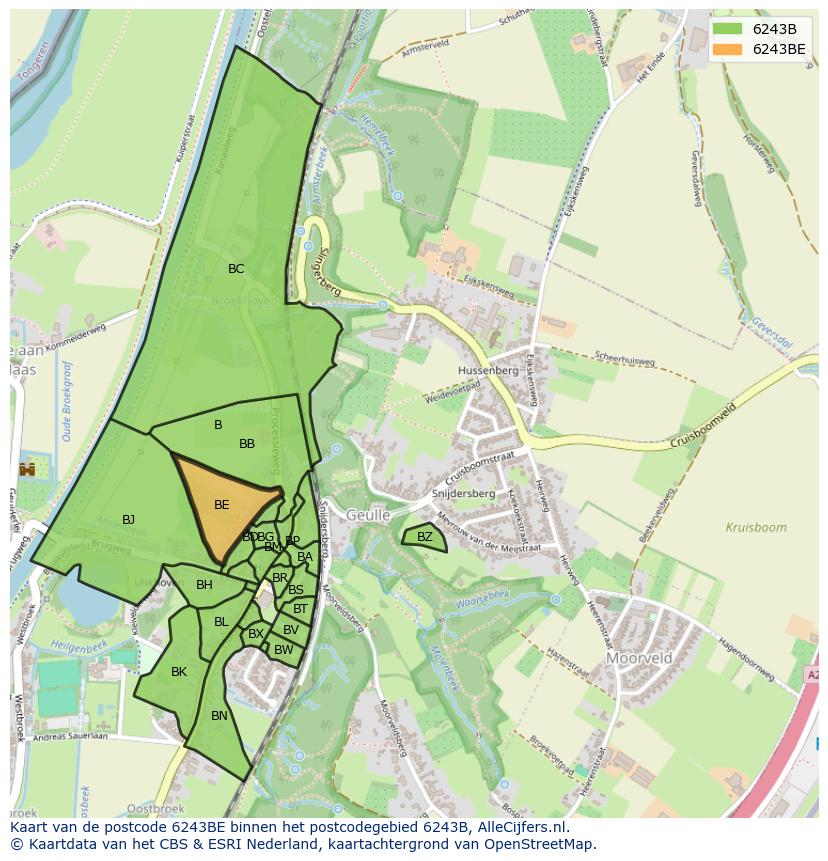 Afbeelding van het postcodegebied 6243 BE op de kaart.