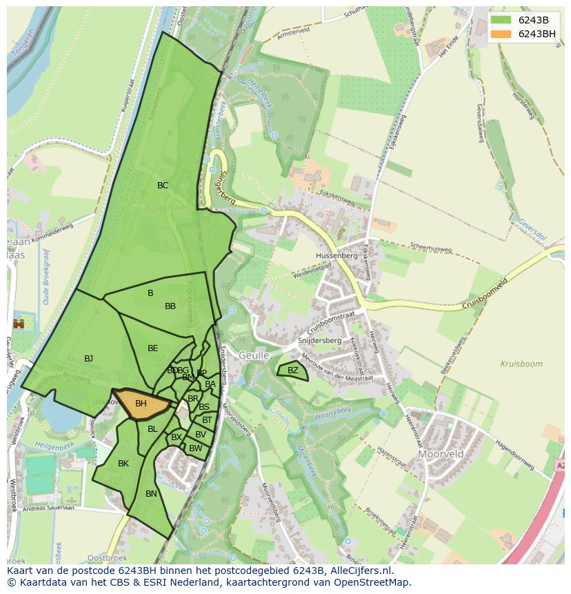 Afbeelding van het postcodegebied 6243 BH op de kaart.