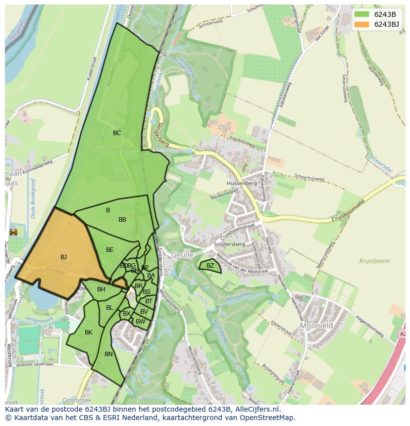 Afbeelding van het postcodegebied 6243 BJ op de kaart.
