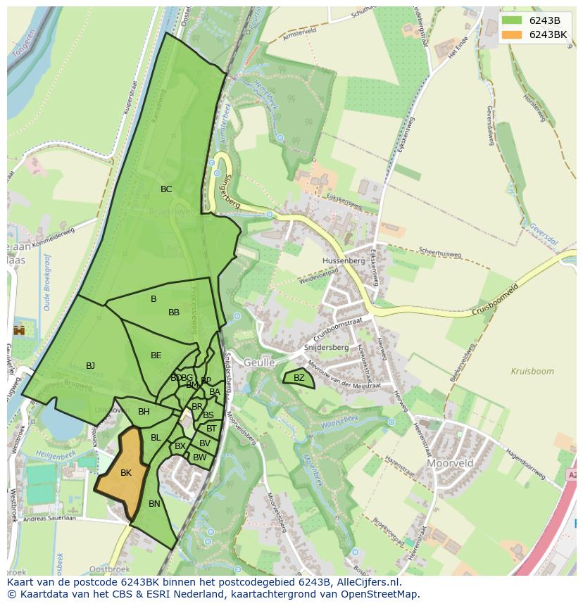 Afbeelding van het postcodegebied 6243 BK op de kaart.