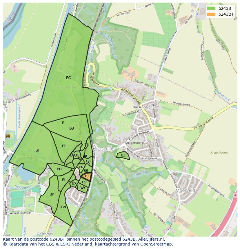 Afbeelding van het postcodegebied 6243 BT op de kaart.