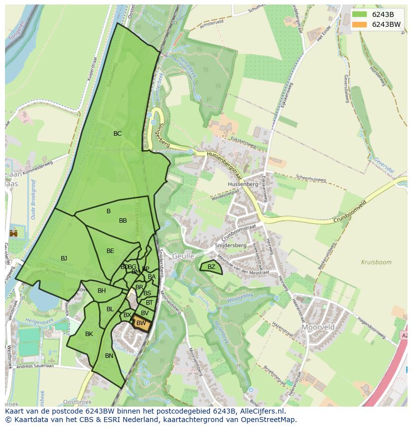 Afbeelding van het postcodegebied 6243 BW op de kaart.