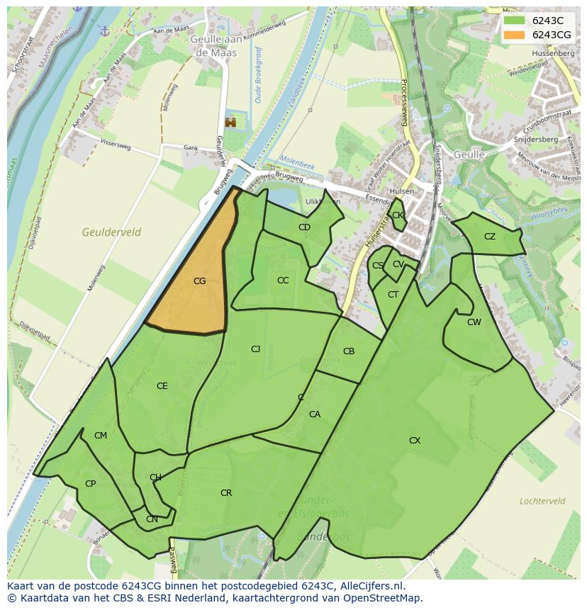 Afbeelding van het postcodegebied 6243 CG op de kaart.