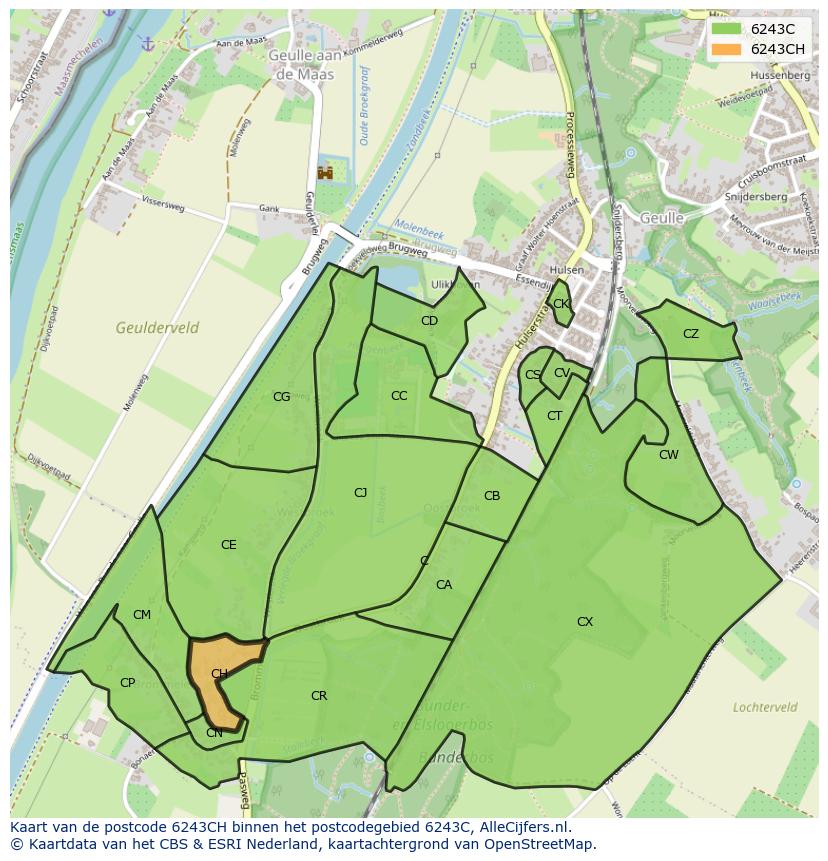 Afbeelding van het postcodegebied 6243 CH op de kaart.