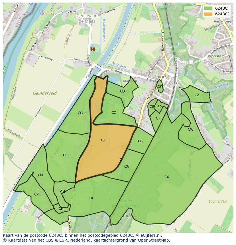 Afbeelding van het postcodegebied 6243 CJ op de kaart.