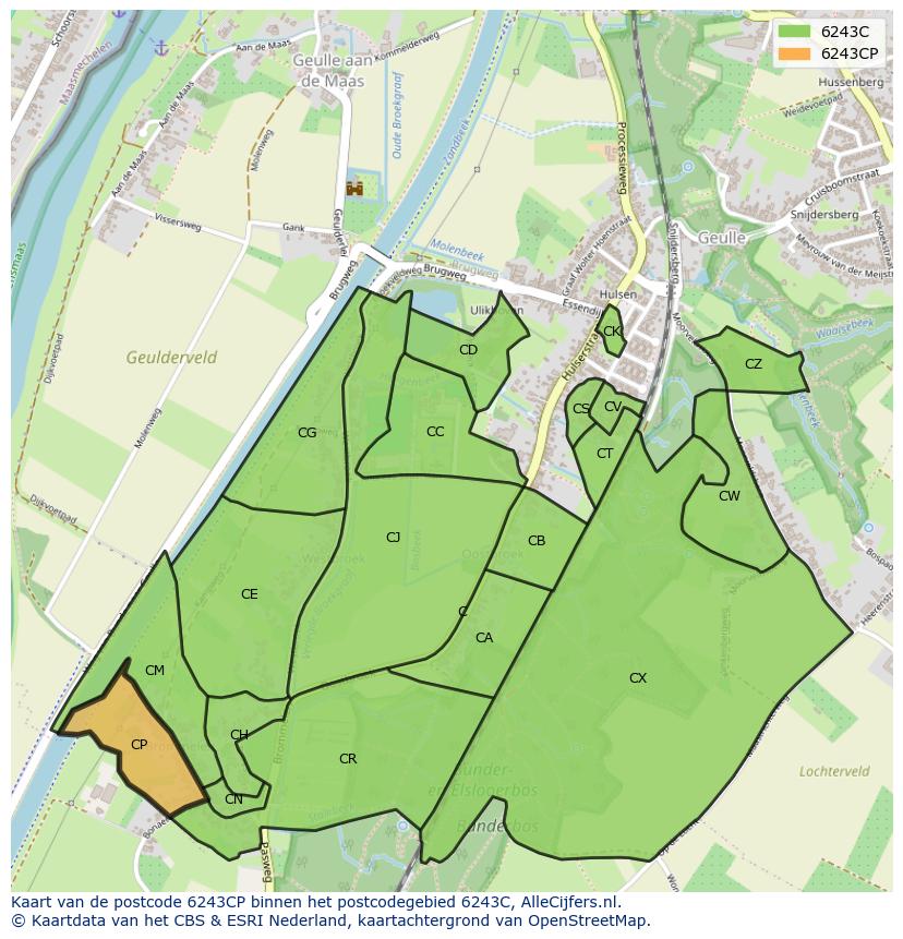 Afbeelding van het postcodegebied 6243 CP op de kaart.