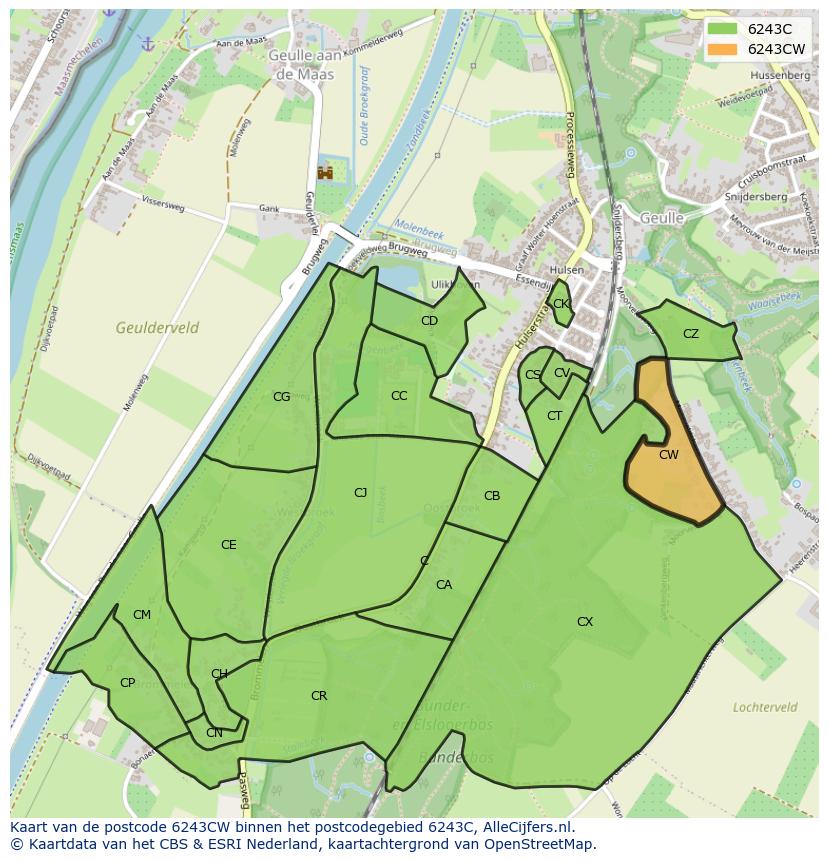 Afbeelding van het postcodegebied 6243 CW op de kaart.