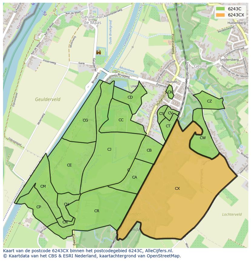 Afbeelding van het postcodegebied 6243 CX op de kaart.