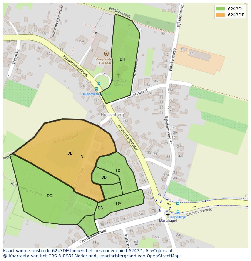 Afbeelding van het postcodegebied 6243 DE op de kaart.