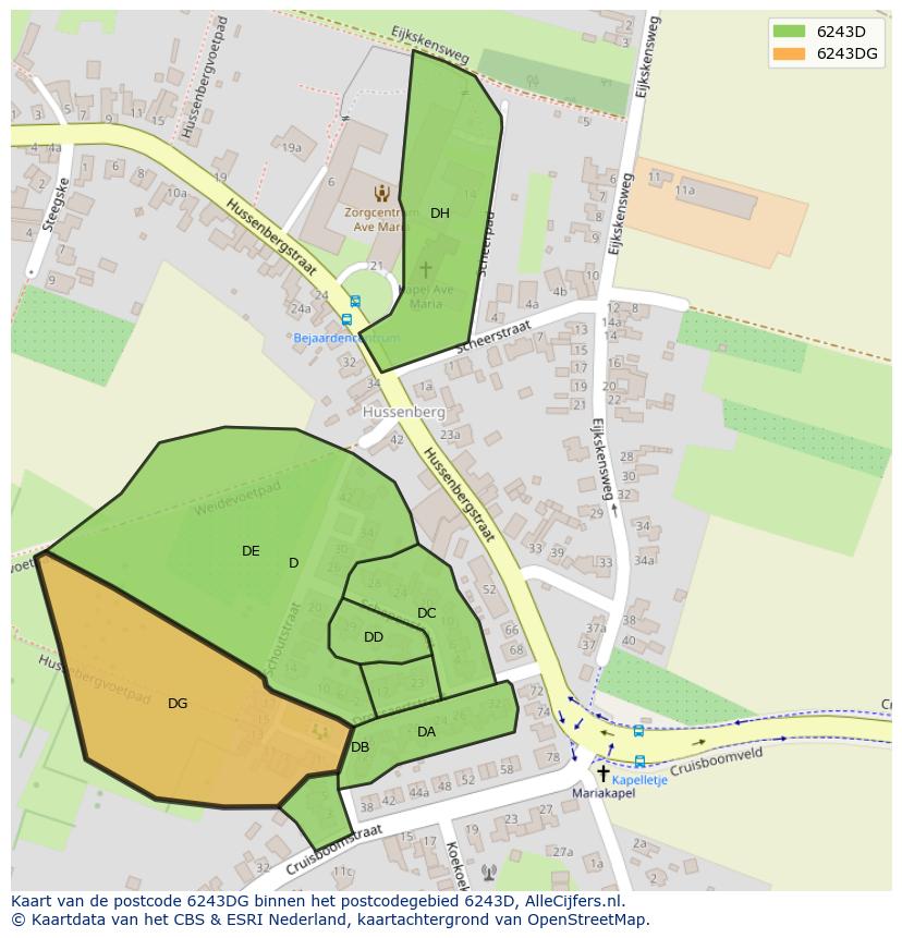 Afbeelding van het postcodegebied 6243 DG op de kaart.