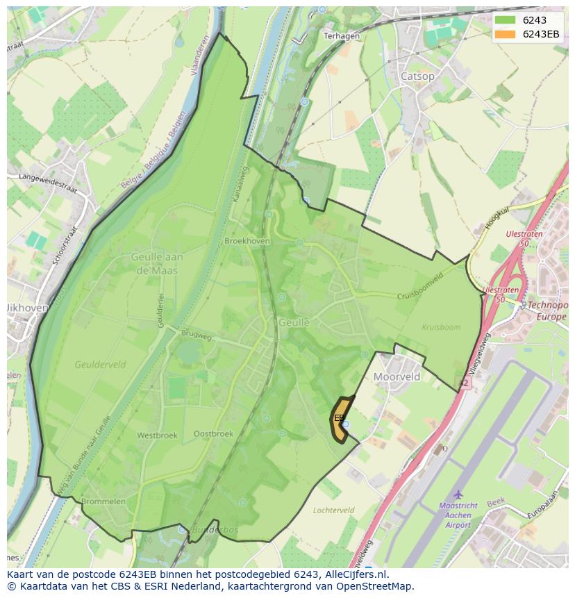Afbeelding van het postcodegebied 6243 EB op de kaart.
