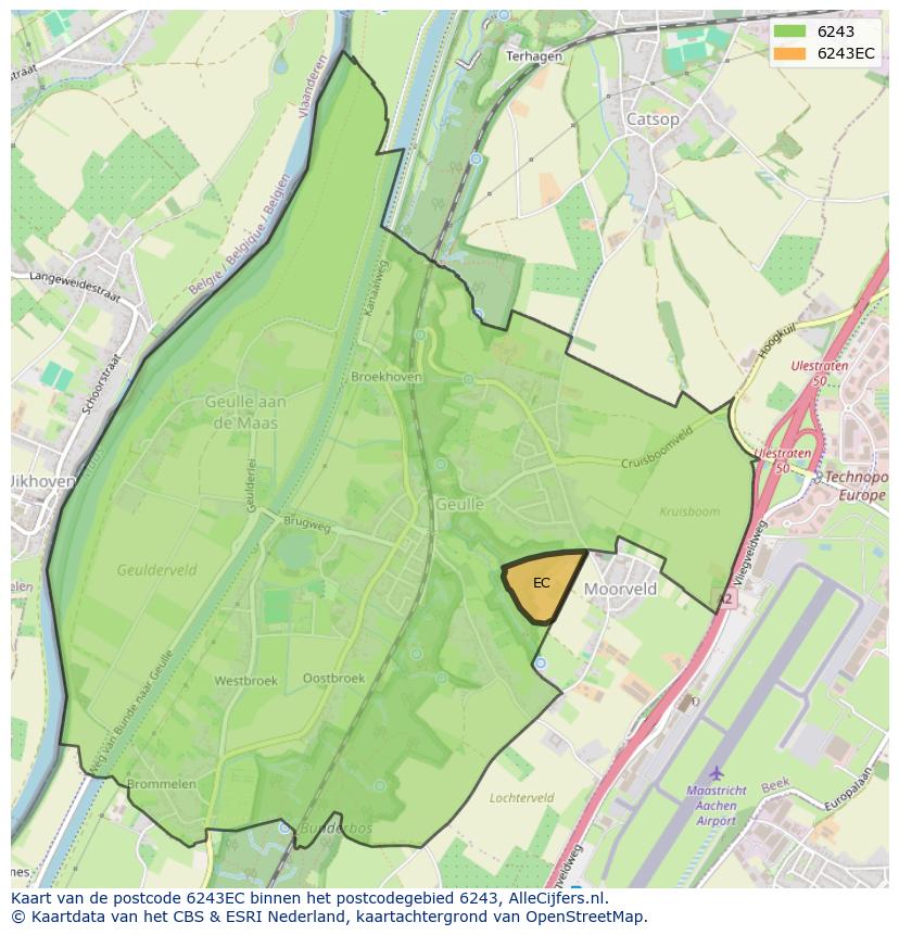 Afbeelding van het postcodegebied 6243 EC op de kaart.