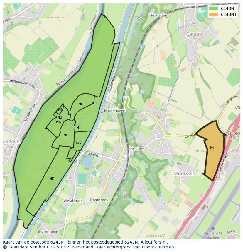 Afbeelding van het postcodegebied 6243 NT op de kaart.