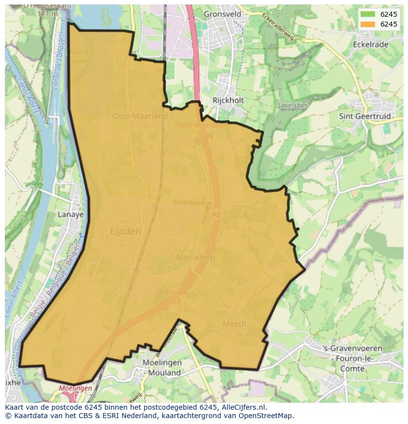 Afbeelding van het postcodegebied 6245 op de kaart.