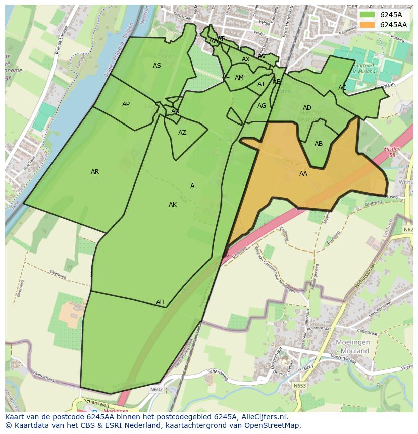 Afbeelding van het postcodegebied 6245 AA op de kaart.