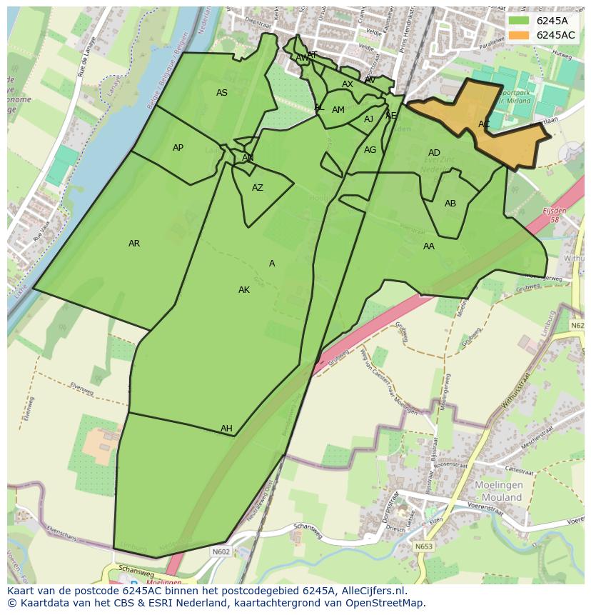 Afbeelding van het postcodegebied 6245 AC op de kaart.
