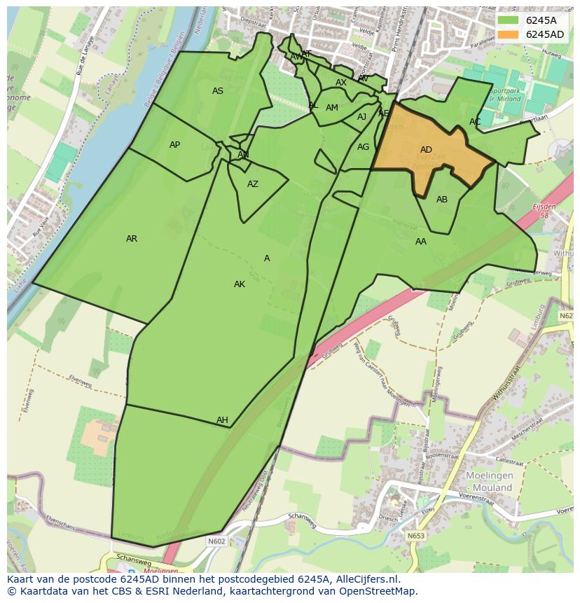 Afbeelding van het postcodegebied 6245 AD op de kaart.